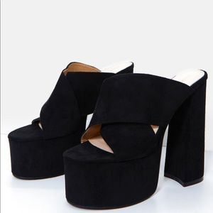 PLT // Black Extreme Cross Strap Platform Mules